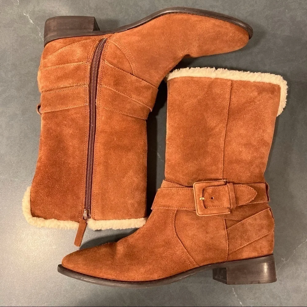 Talbots 8 chestnut suede wool lined boots